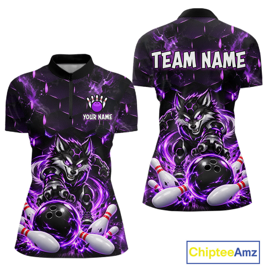 Wolf Bowling Shirt Custom Purple Bowling Team Jersey Polo & 1/4-Zip