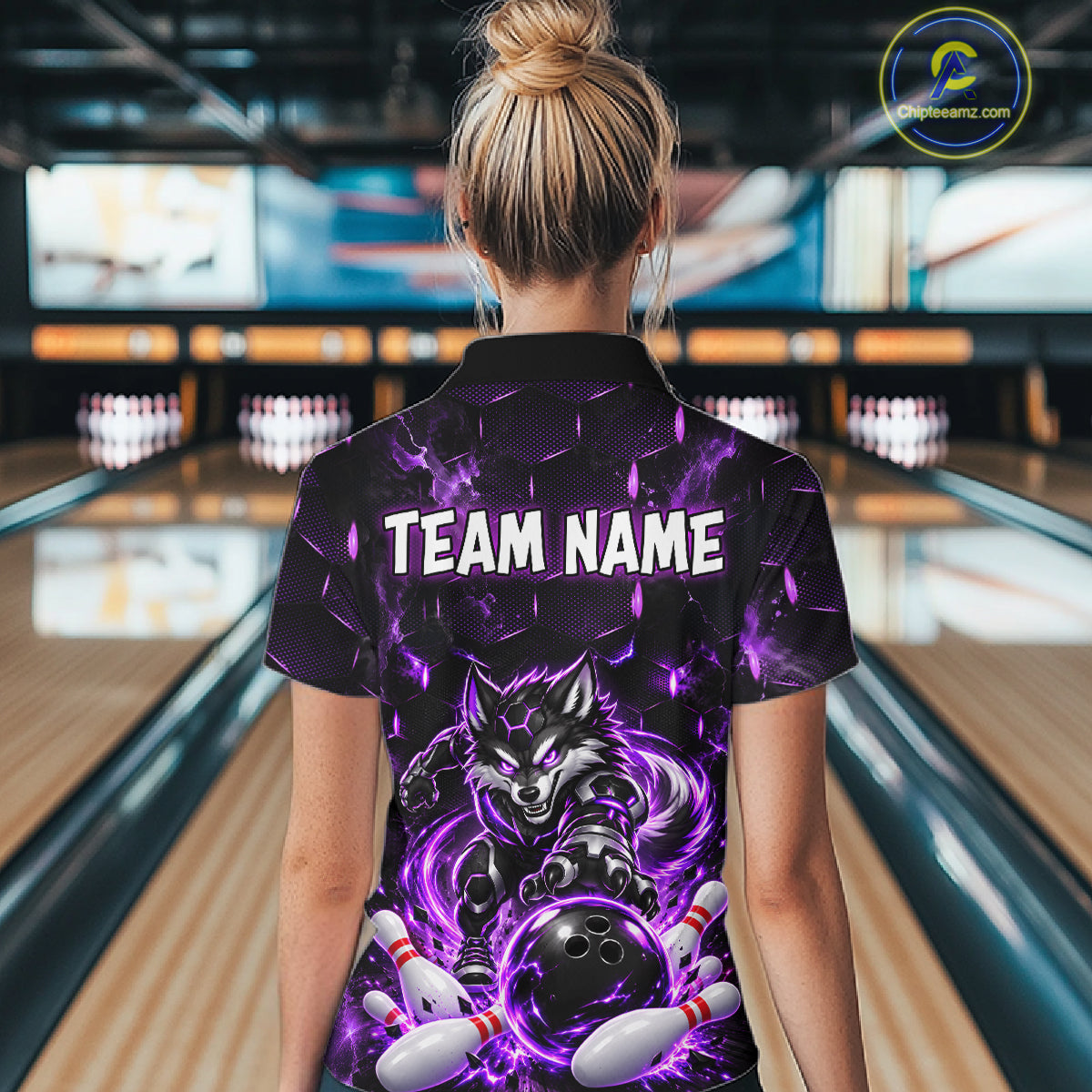 Wolf Bowling Shirt Custom Purple Bowling Team Jersey Polo & 1/4-Zip