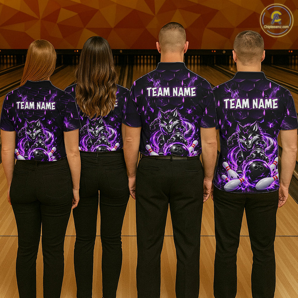 Wolf Bowling Shirt Custom Purple Bowling Team Jersey Polo & 1/4-Zip