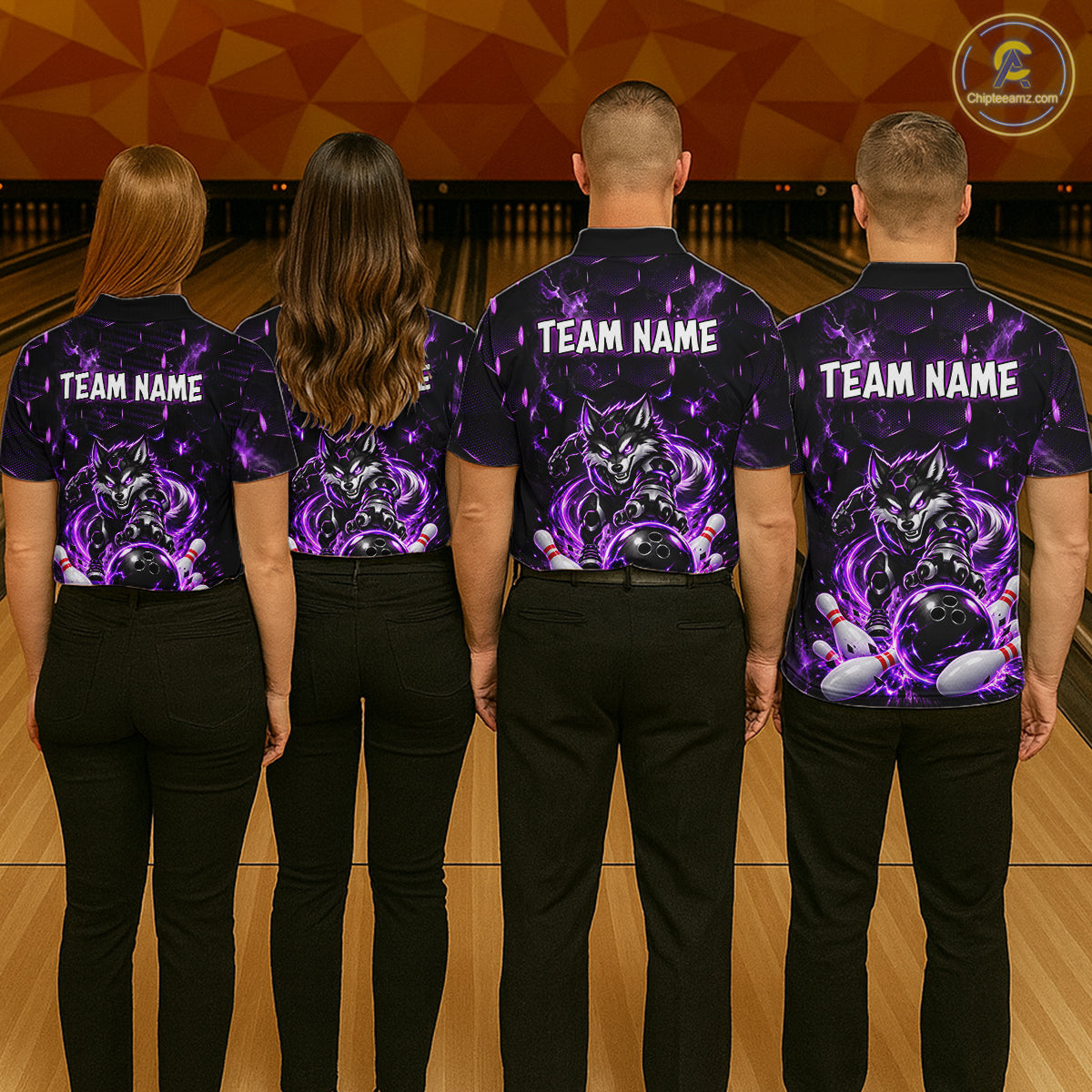 Wolf Bowling Shirt Custom Purple Bowling Team Jersey Polo & 1/4-Zip