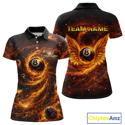 Orange Flame Billiard Shirt Custom Wings 8 Ball Billiard Jersey Polo & 1/4 Zip Billiard Outfit BHT9