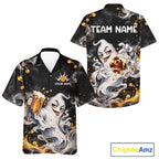 Funny Ghost & Beer Bowling Hawaiian Shirt Custom Black Yellow Bowling Team Button Up Shirt