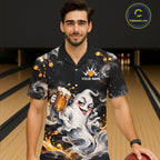 Funny Ghost & Beer Bowling Hawaiian Shirt Custom Black Yellow Bowling Team Button Up Shirt