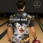 Funny Ghost & Beer Bowling Hawaiian Shirt Custom Black Yellow Bowling Team Button Up Shirt