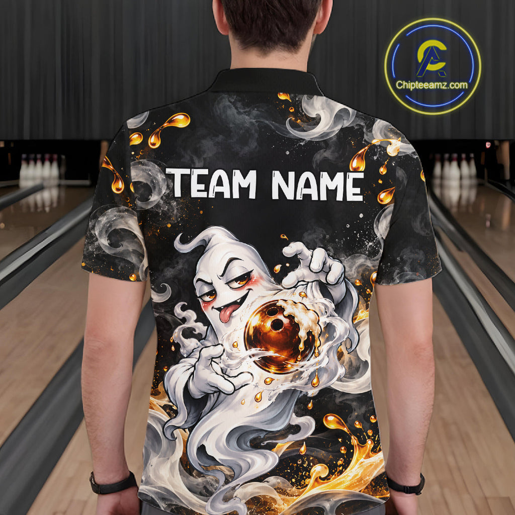 Custom Funny Ghost & Beer Bowling Shirt Black Yellow Bowling Team Jersey Polo & 1/4-Zip