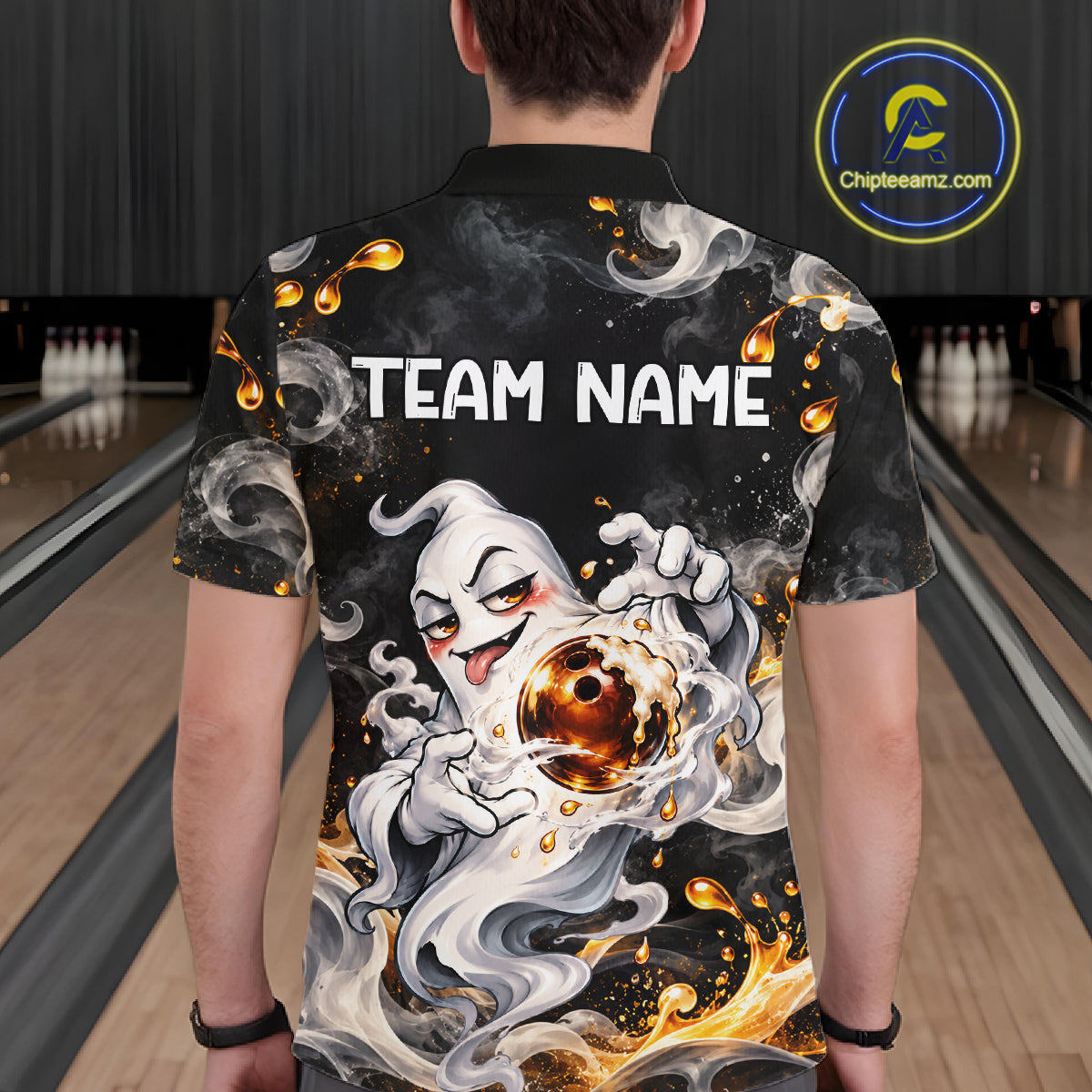 Custom Funny Ghost & Beer Bowling Shirt Black Yellow Bowling Team Jersey Polo & 1/4-Zip