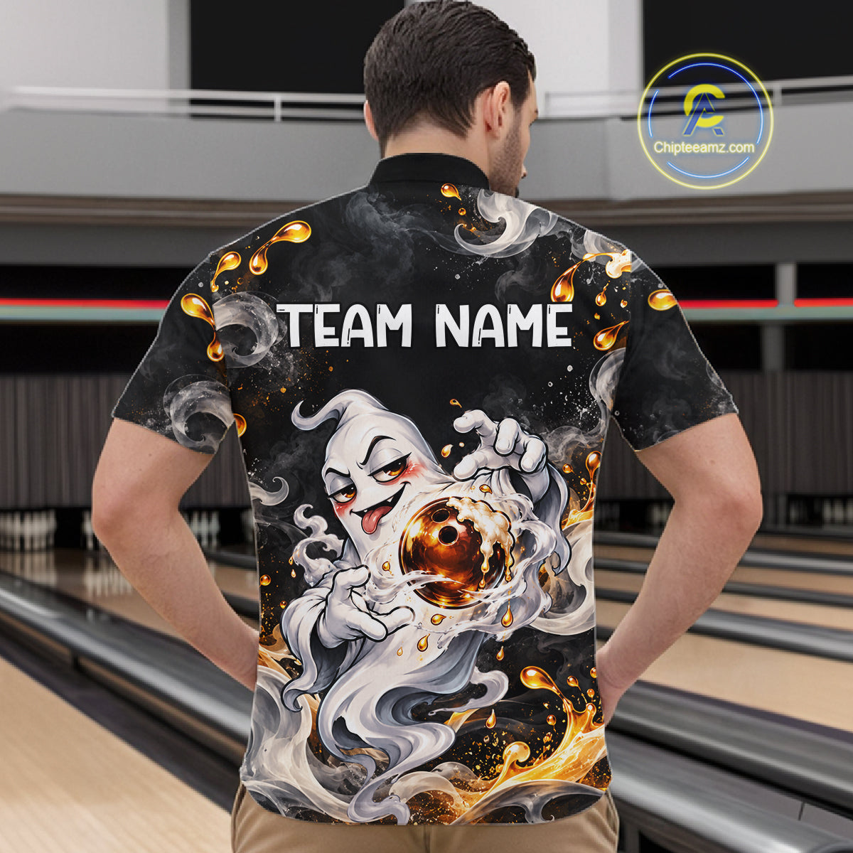 Custom Funny Ghost & Beer Bowling Shirt Black Yellow Bowling Team Jersey Polo & 1/4-Zip