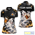 Custom Funny Ghost & Beer Bowling Shirt Black Yellow Bowling Team Jersey Polo & 1/4-Zip