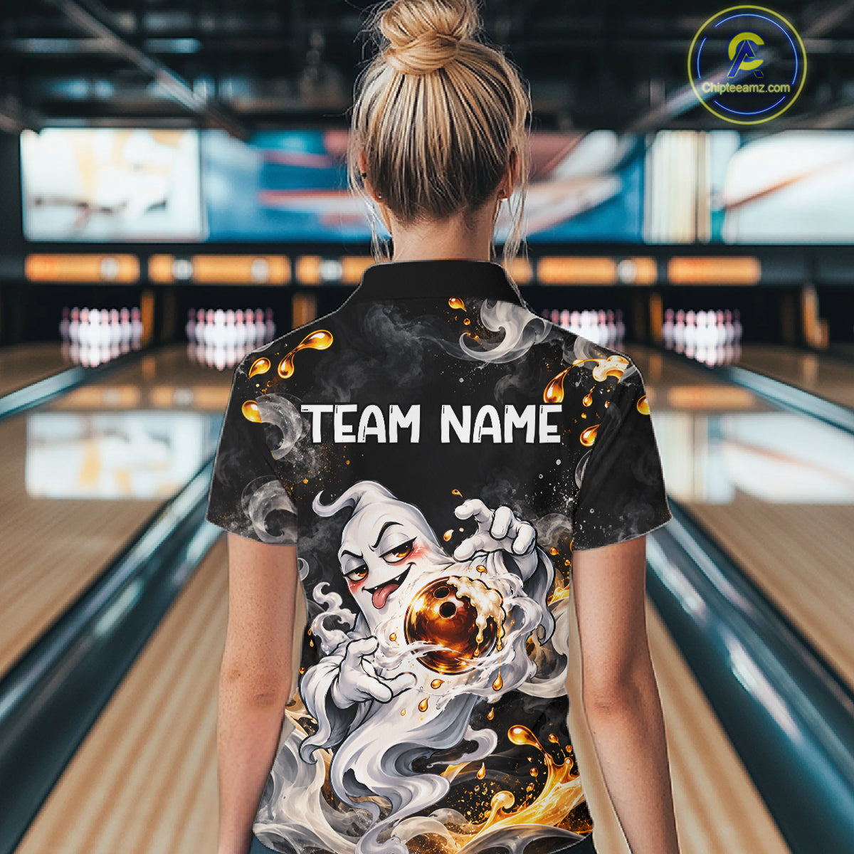 Custom Funny Ghost & Beer Bowling Shirt Black Yellow Bowling Team Jersey Polo & 1/4-Zip
