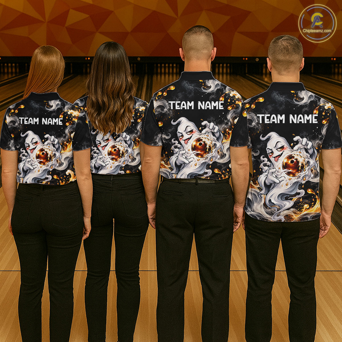 Custom Funny Ghost & Beer Bowling Shirt Black Yellow Bowling Team Jersey Polo & 1/4-Zip