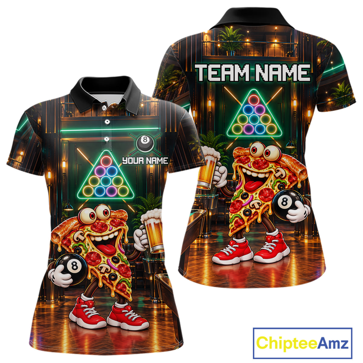 Custom Pizza & Beer Billiard Shirts 8 Ball Funny Pool Jersey