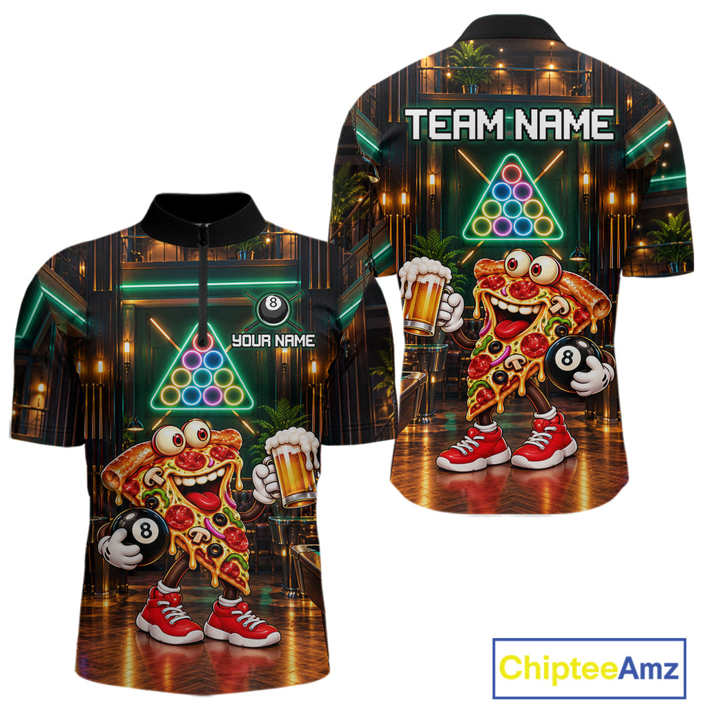 Custom Pizza & Beer Billiard Shirts 8 Ball Funny Pool Jersey