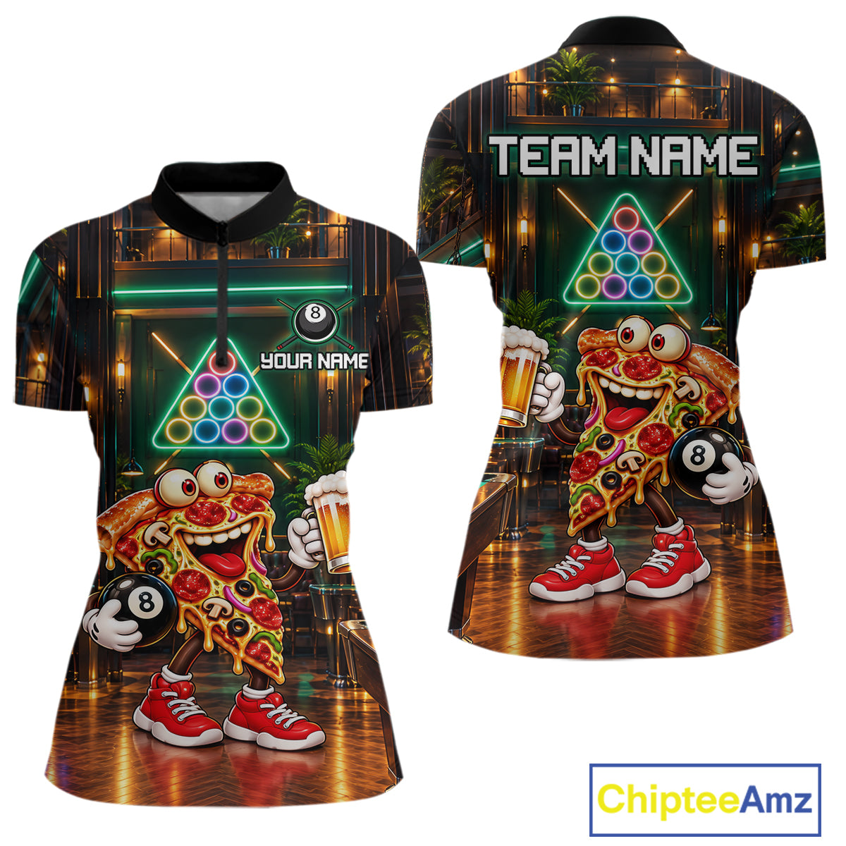 Custom Pizza & Beer Billiard Shirts 8 Ball Funny Pool Jersey