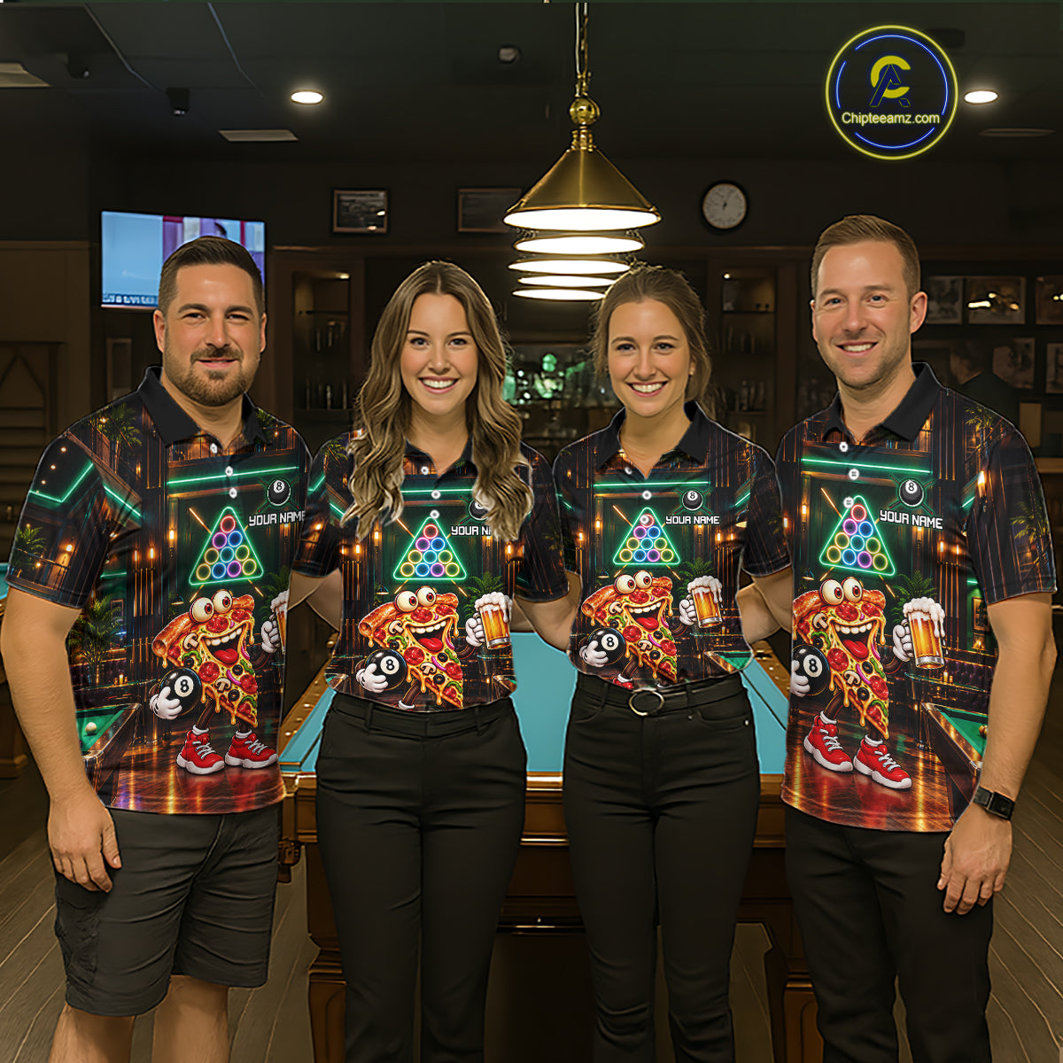 Custom Pizza & Beer Billiard Shirts 8 Ball Funny Pool Jersey