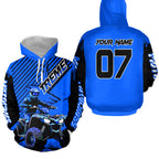Custom Blue ATV Racing Hoodie + Motocross Hoodie Extreme Riding Sweatshirt