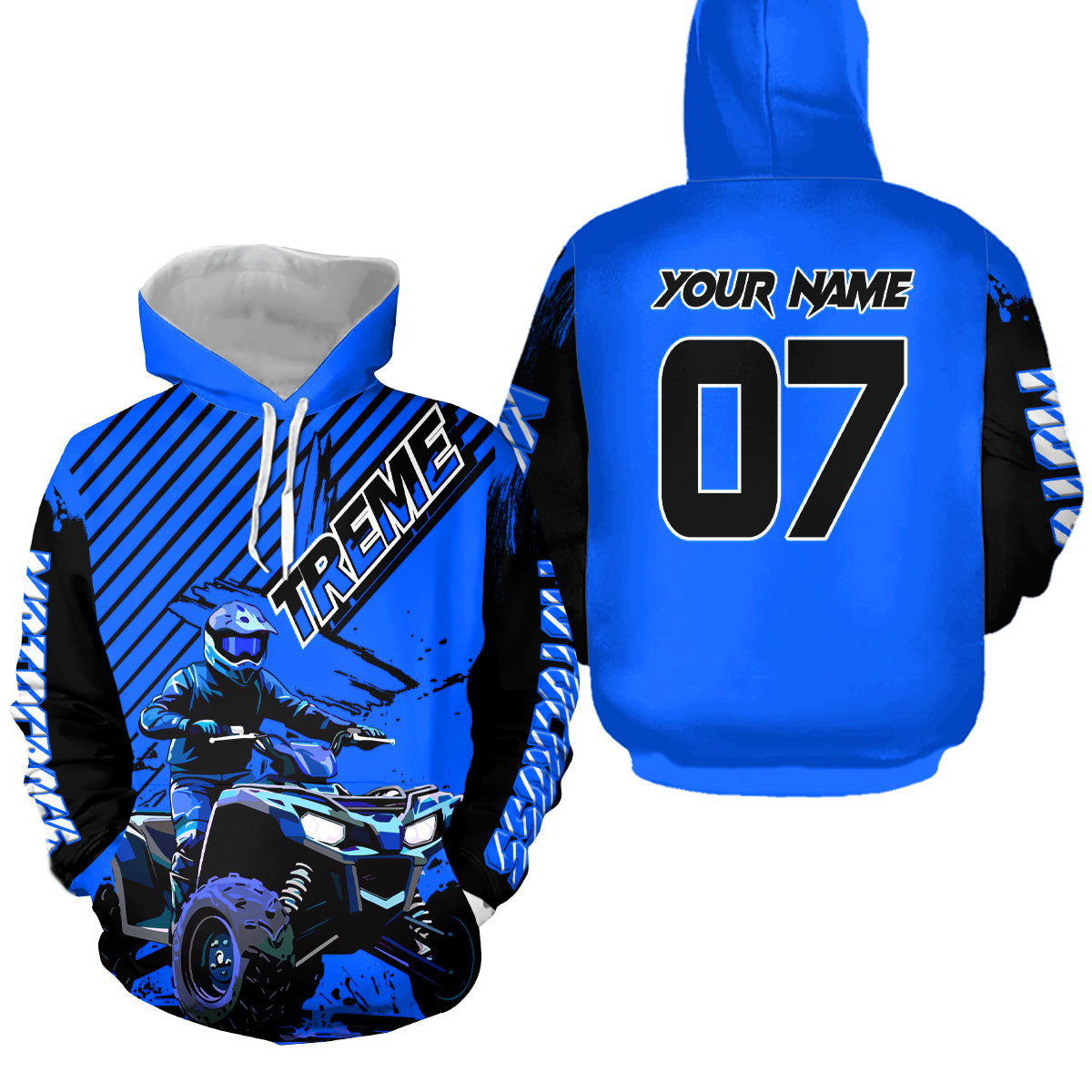 Custom Blue ATV Racing Hoodie + Motocross Hoodie Extreme Riding Sweatshirt