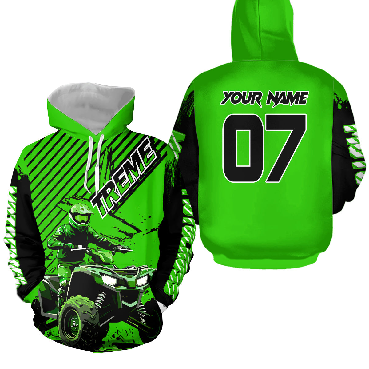 Custom Green ATV Racing Hoodie + Motocross Hoodie Extreme Riding Sweatshirt