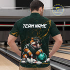 Custom Funny Bulldog Bowling Shirt Emerald & Antique Gold Bowling Jersey Polo & 1/4-Zip