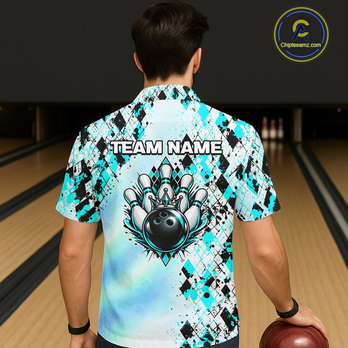 Custom Aurora Gradient Bowling Hawaiian Shirt Teal Argyle Bowling Button Up Shirt