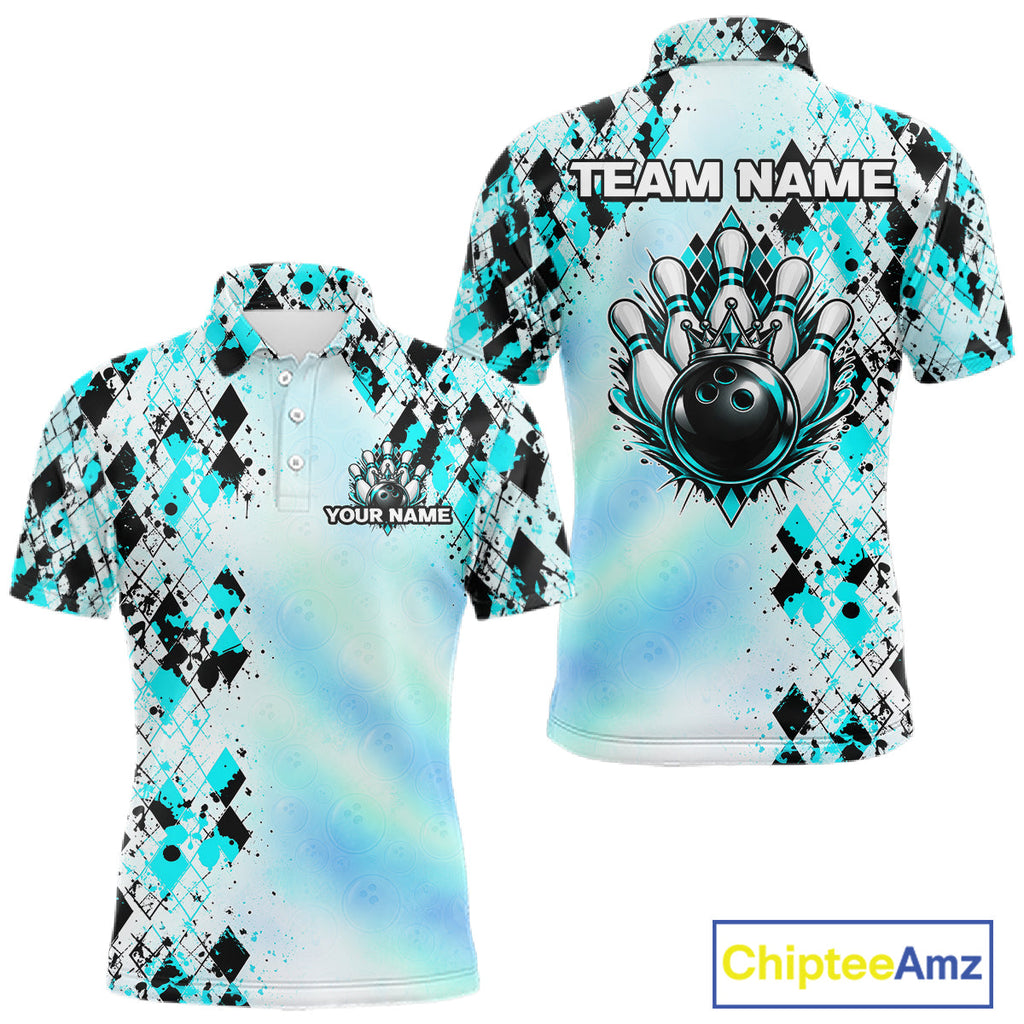 Custom Aurora Gradient Bowling Shirt Teal Argyle Bowling Jersey Bowling Outfit