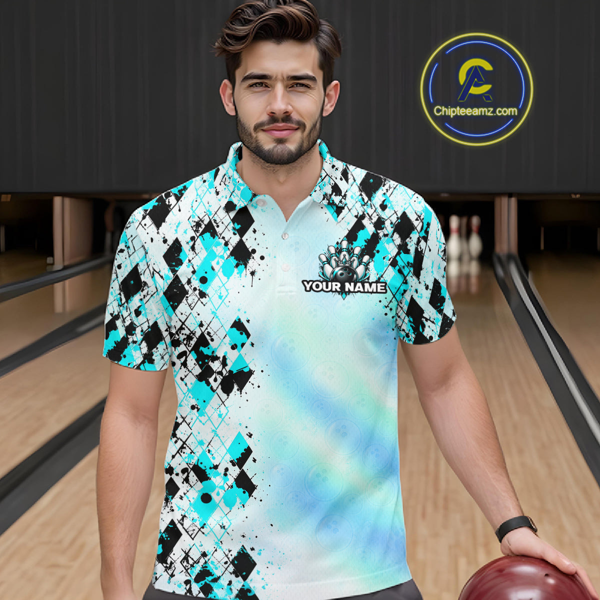 Custom Aurora Gradient Bowling Shirt Teal Argyle Bowling Jersey Bowling Outfit