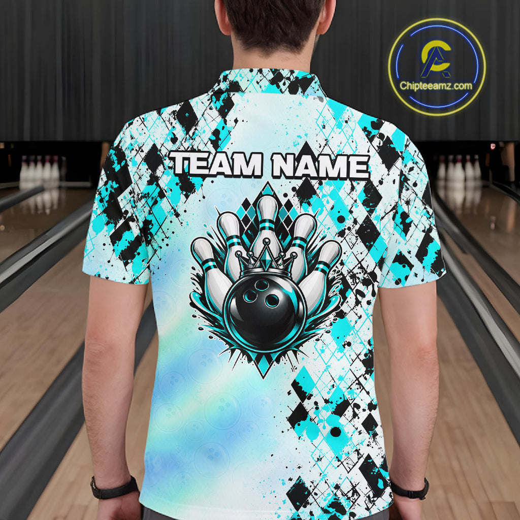 Custom Aurora Gradient Bowling Shirt Teal Argyle Bowling Jersey Bowling Outfit