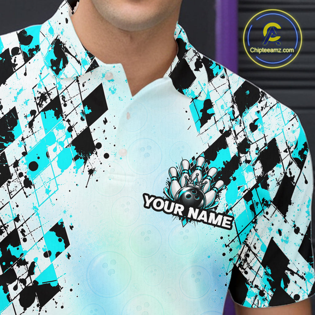 Custom Aurora Gradient Bowling Shirt Teal Argyle Bowling Jersey Bowling Outfit
