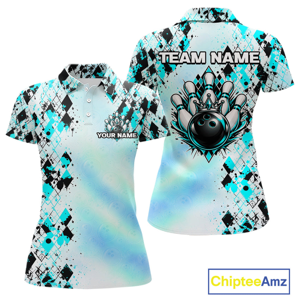 Custom Aurora Gradient Bowling Shirt Teal Argyle Bowling Jersey Bowling Outfit