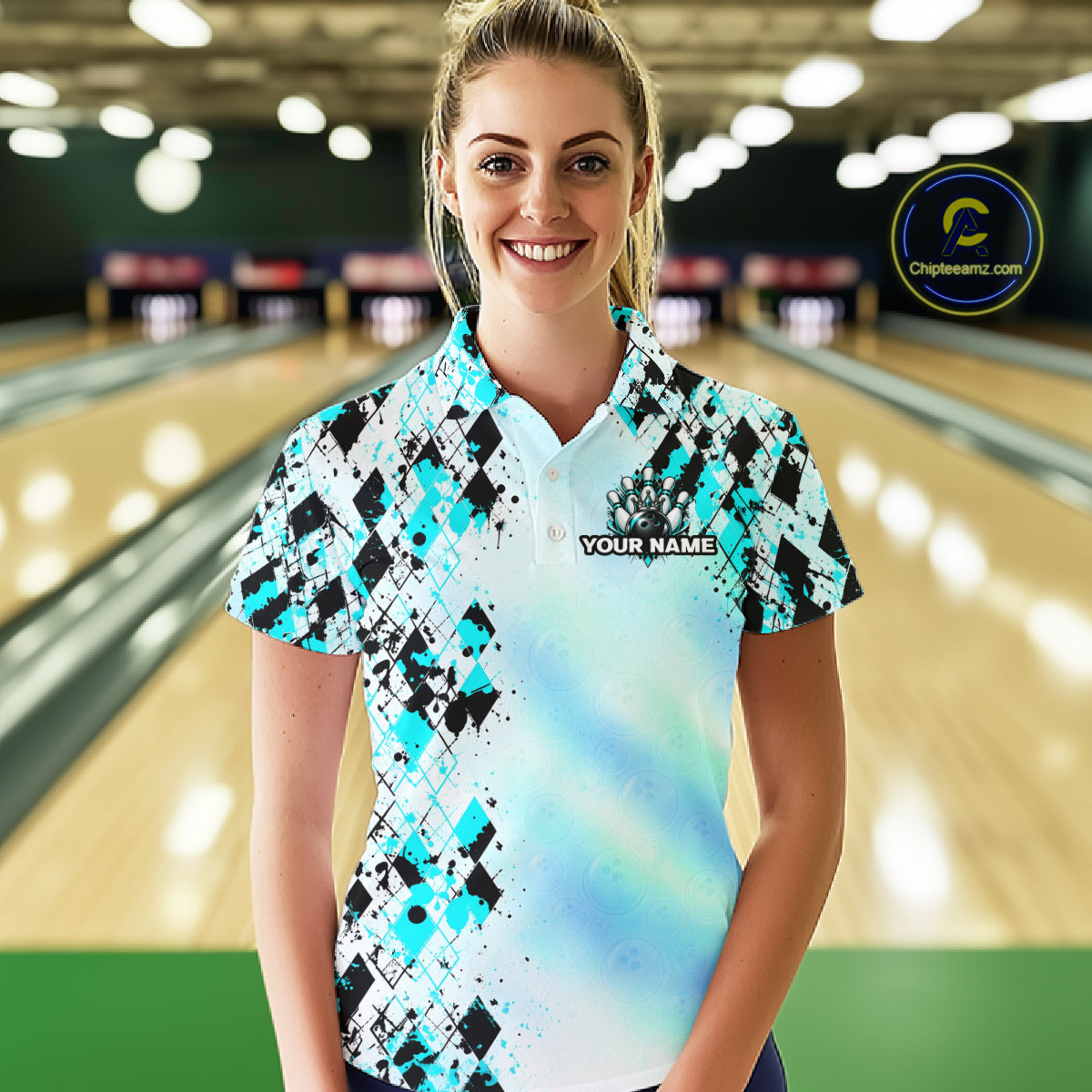 Custom Aurora Gradient Bowling Shirt Teal Argyle Bowling Jersey Bowling Outfit