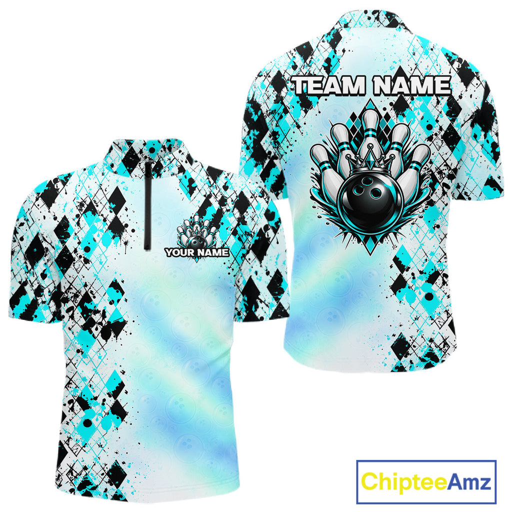 Custom Aurora Gradient Bowling Shirt Teal Argyle Bowling Jersey Bowling Outfit