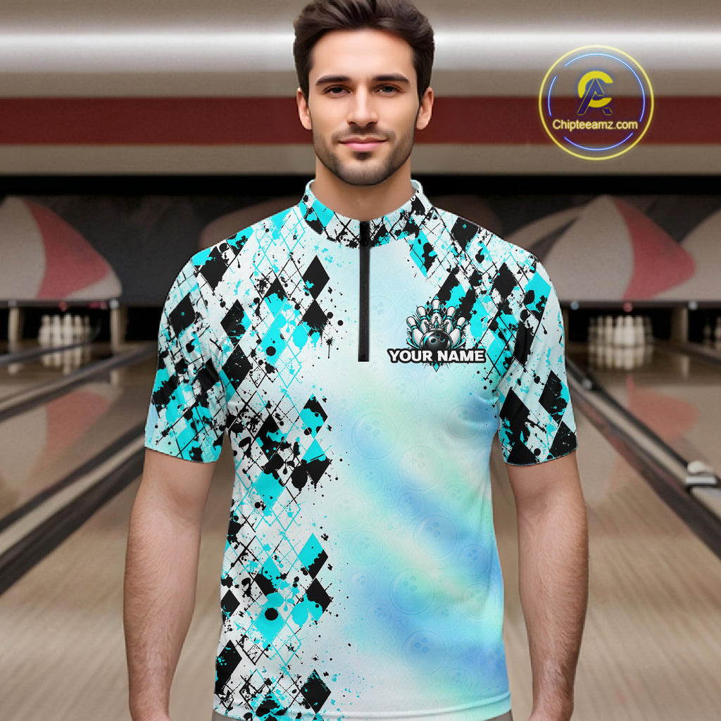 Custom Aurora Gradient Bowling Shirt Teal Argyle Bowling Jersey Bowling Outfit
