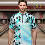 Custom Aurora Gradient Bowling Shirt Teal Argyle Bowling Jersey Bowling Outfit