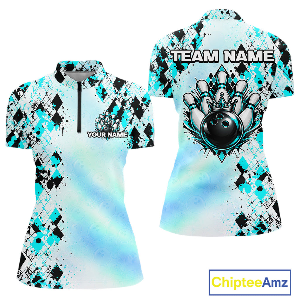 Custom Aurora Gradient Bowling Shirt Teal Argyle Bowling Jersey Bowling Outfit