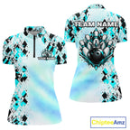 Custom Aurora Gradient Bowling Shirt Teal Argyle Bowling Jersey Bowling Outfit