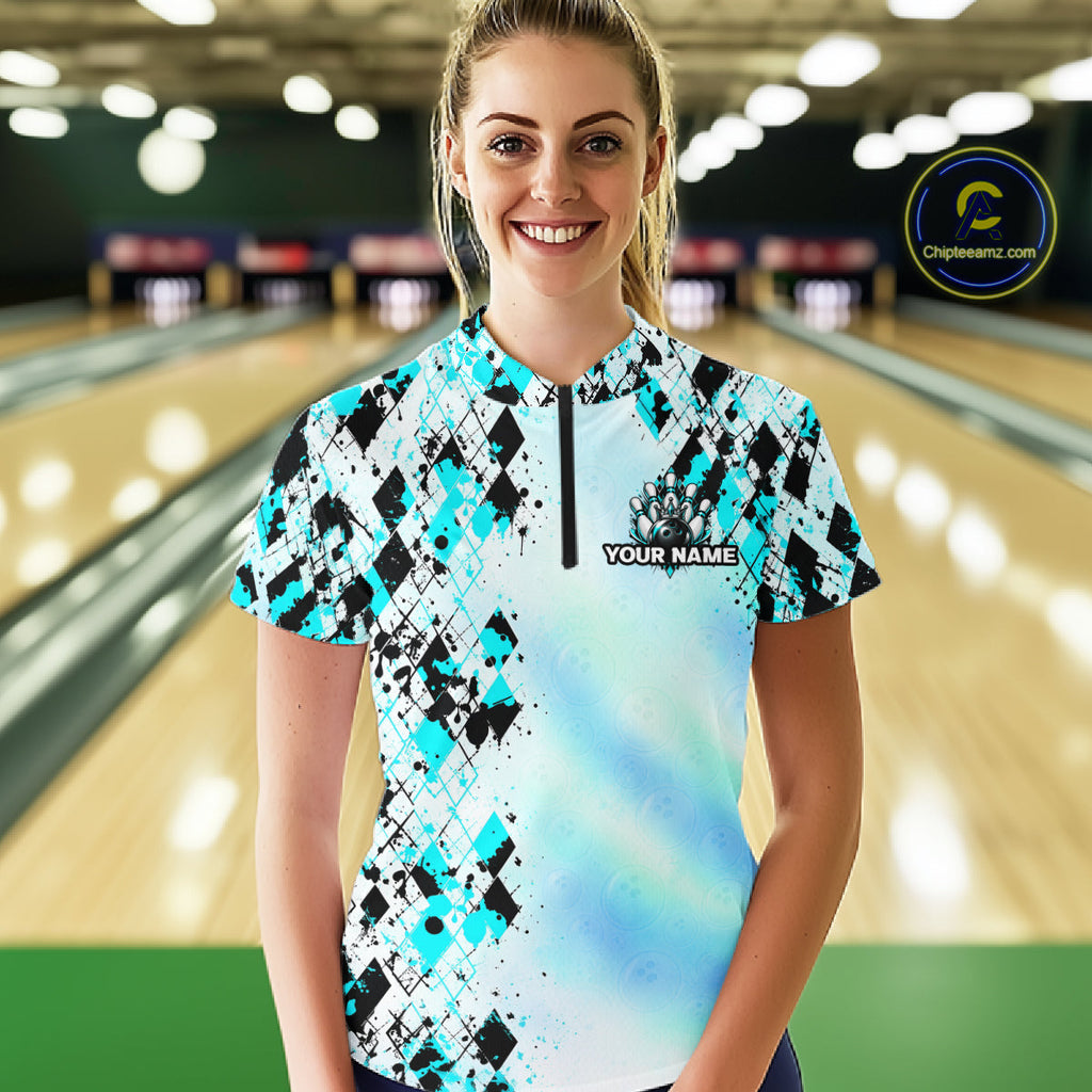 Custom Aurora Gradient Bowling Shirt Teal Argyle Bowling Jersey Bowling Outfit