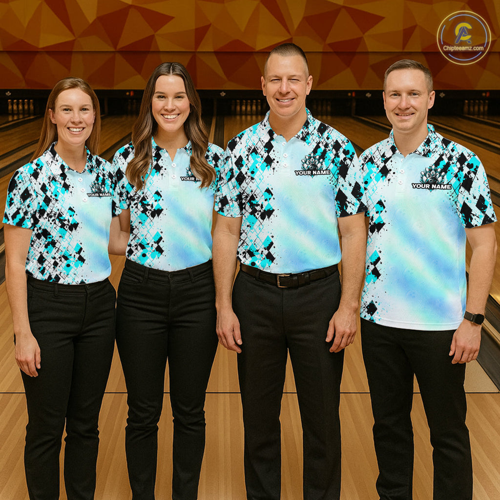 Custom Aurora Gradient Bowling Shirt Teal Argyle Bowling Jersey Bowling Outfit