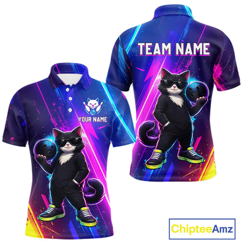 Personalized Neon Funny Cat Bowling Team Shirt Bowling League Jersey Polo & Quarter-Zip Bowling Outfit