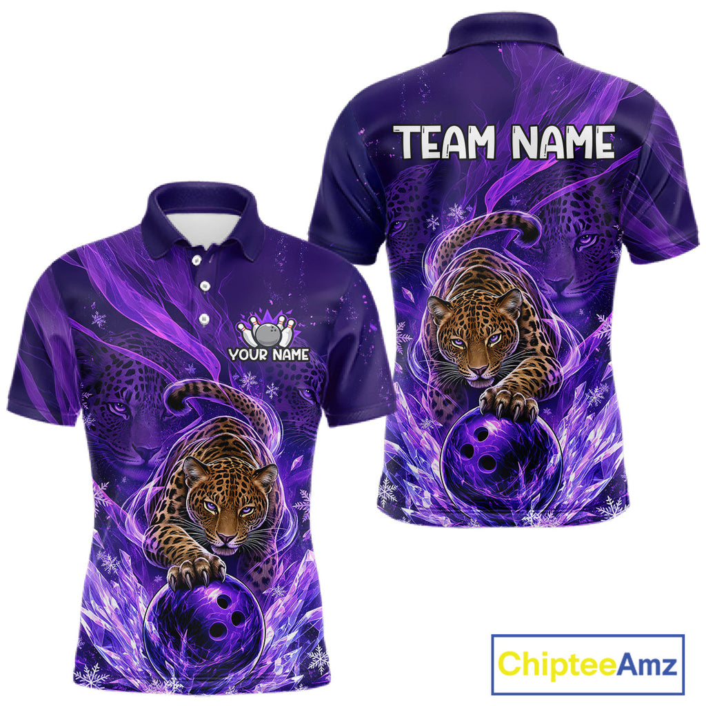 Custom Leopard Bowling Team Shirt Purple Bowling Jersey