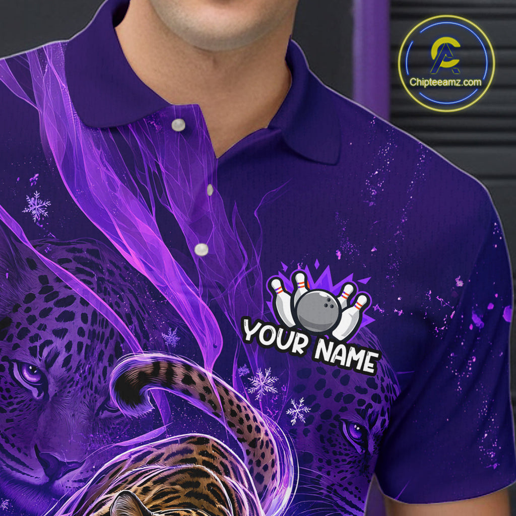Custom Leopard Bowling Team Shirt Purple Bowling Jersey