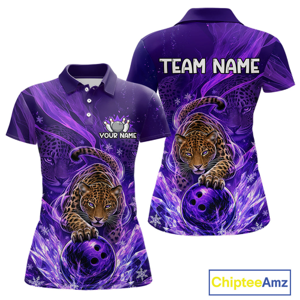 Custom Leopard Bowling Team Shirt Purple Bowling Jersey