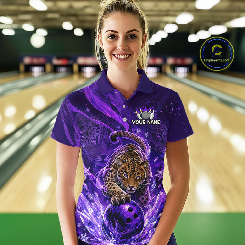 Custom Leopard Bowling Team Shirt Purple Bowling Jersey