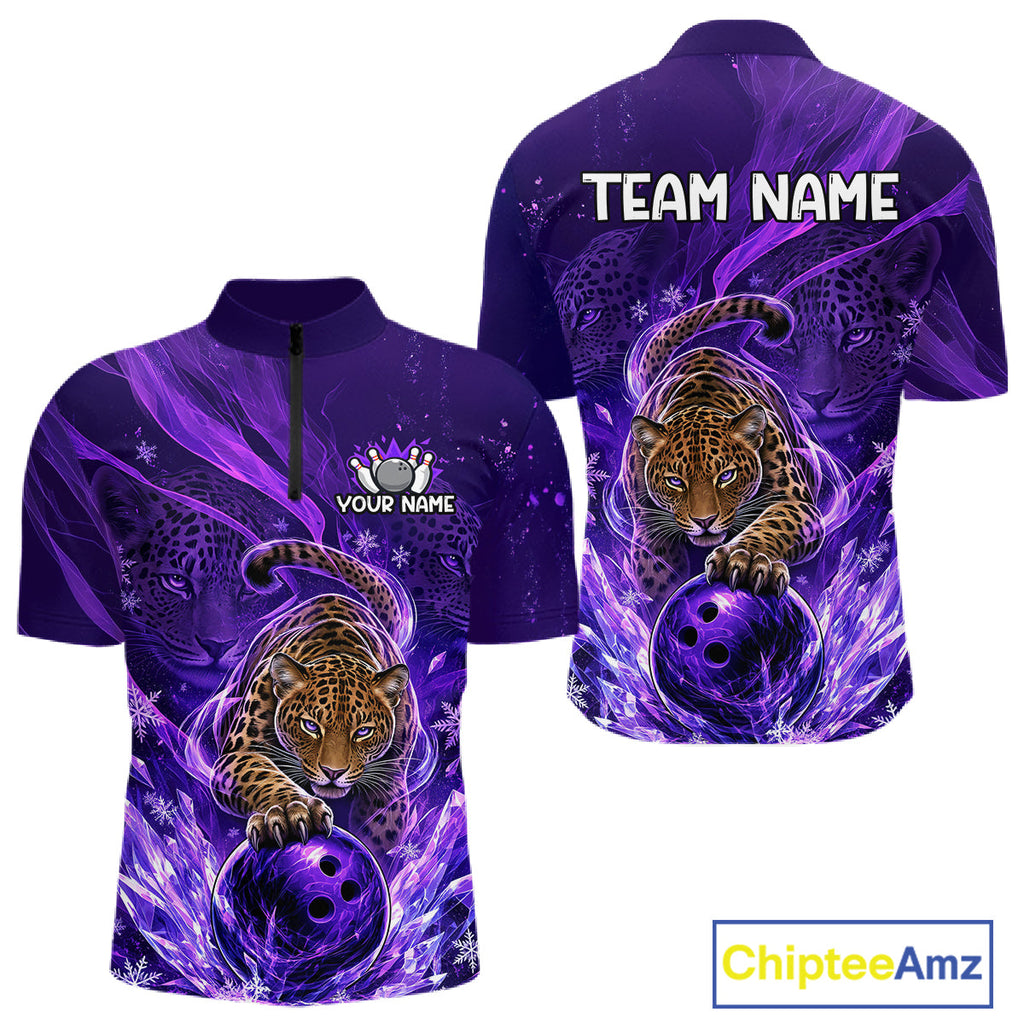 Custom Leopard Bowling Team Shirt Purple Bowling Jersey