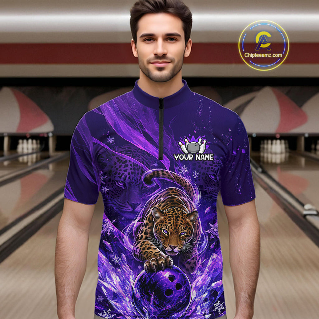 Custom Leopard Bowling Team Shirt Purple Bowling Jersey