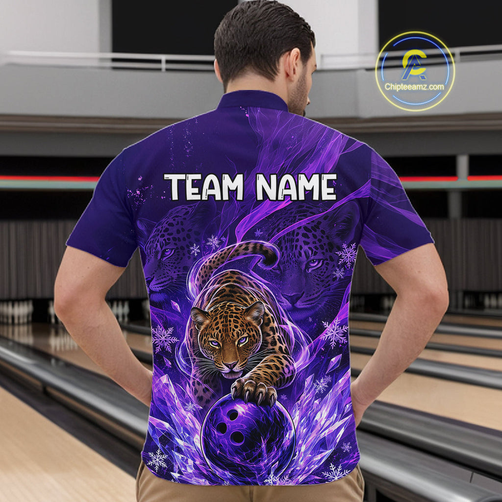 Custom Leopard Bowling Team Shirt Purple Bowling Jersey