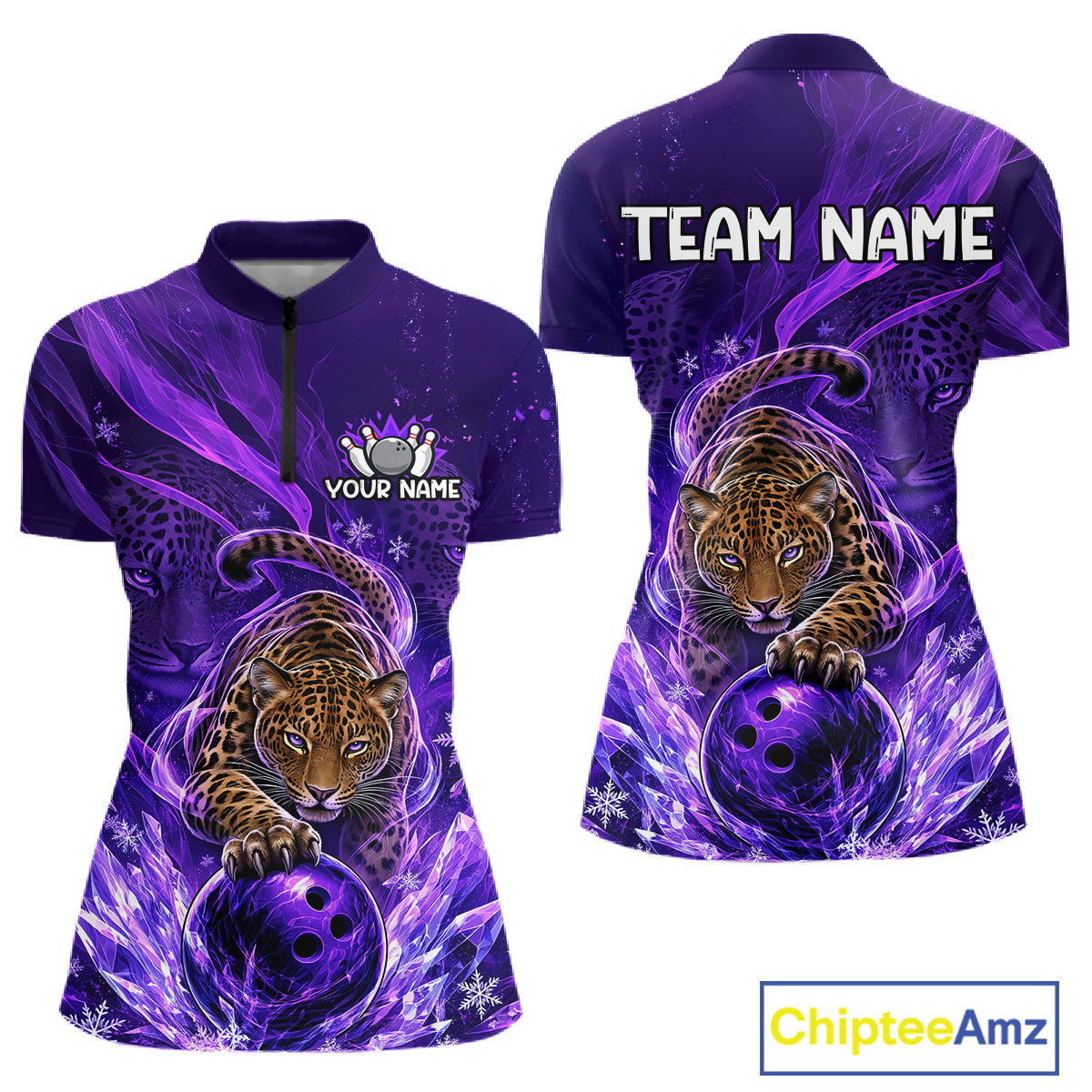 Custom Leopard Bowling Team Shirt Purple Bowling Jersey