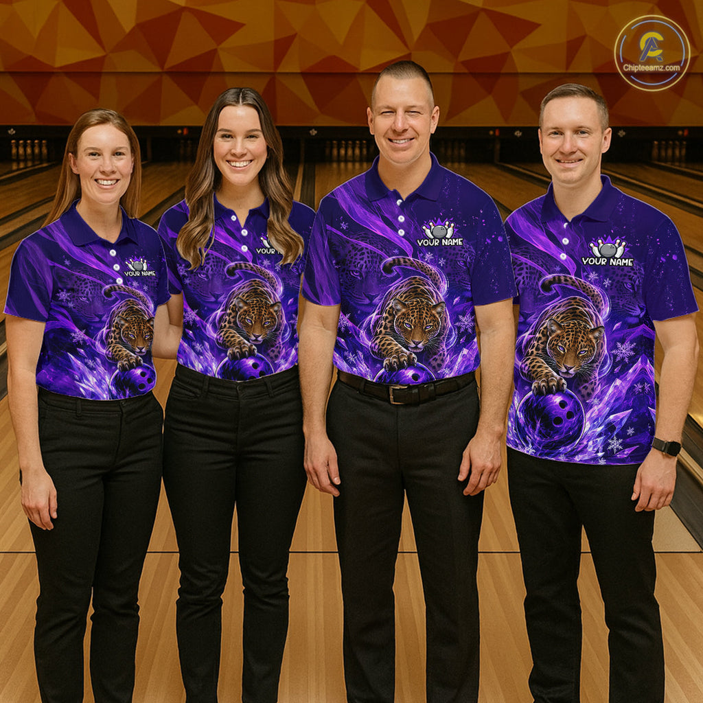 Custom Leopard Bowling Team Shirt Purple Bowling Jersey