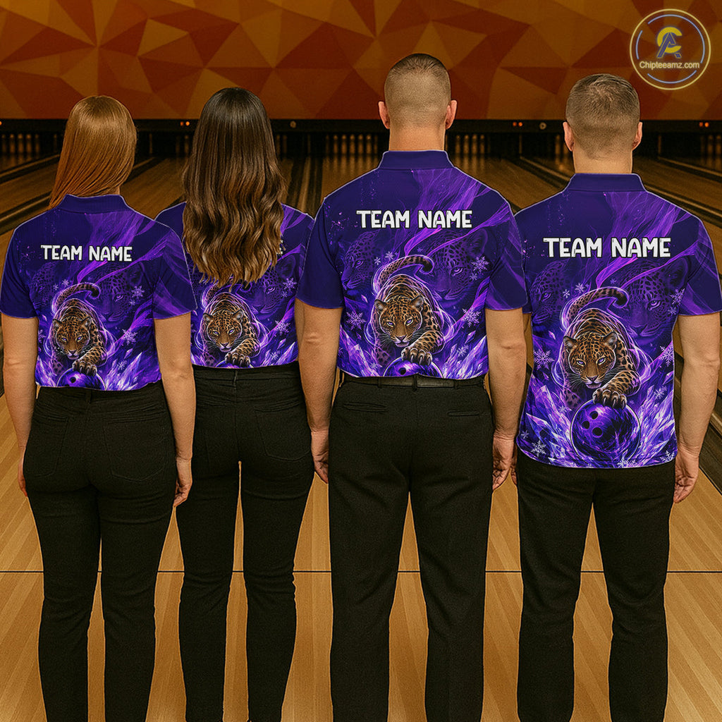 Custom Leopard Bowling Team Shirt Purple Bowling Jersey