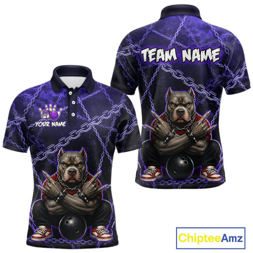 Custom Purple Cool Pit Bull Bowling Team Shirt Bowling League Jersey Polo & 1/4-Zip