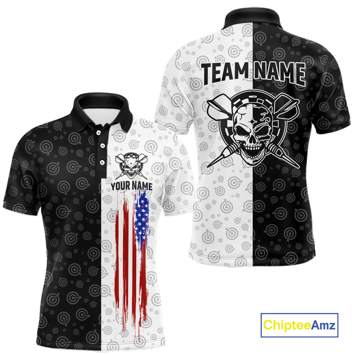 Custom American Flag Dart Team Shirt Skull Darts League Jersey