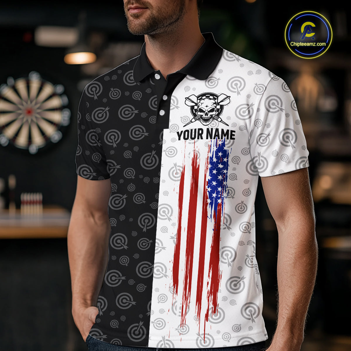 Custom American Flag Dart Team Shirt Skull Darts League Jersey